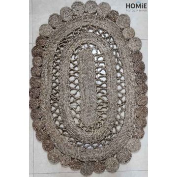 שטיח חבל טבעי (יוטה) אובלי (אליפסה) עבה דקורטיבי כסוף עבודת יד דגם ולנסיה 1802. השטיח המודרני-קלאסי מתאים לסלון, לחדר שינה, לחדר ילדים, לחדר/פינת משחקים, לחדר אורחים, למסדרון, לאמבטיה, למטבח, לפינת אוכל, לחדר עבודה, לגינה, לגן ילדים, לבית ספר ולמשרד. 