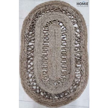 שטיח חבל טבעי (יוטה) אובלי (אליפסה) עבה דקורטיבי כסוף עבודת יד דגם ולנסיה 1805. השטיח המודרני-קלאסי היוקרתי מתאים לסלון, לחדר שינה, לחדר ילדים, לחדר/פינת משחקים, לחדר אורחים, למסדרון, לאמבטיה, למטבח, לפינת אוכל, לחדר עבודה, לגינה, לגן ילדים, לבית ספר ולמש