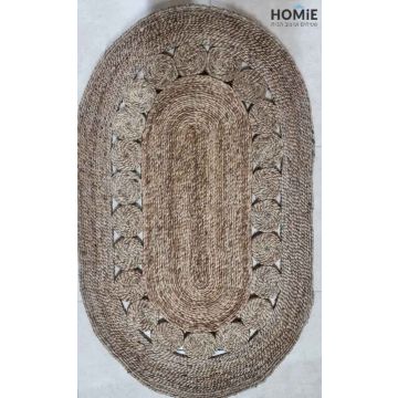 שטיח חבל טבעי (יוטה) אובלי (אליפסה) עבה דקורטיבי כסוף עבודת יד דגם ולנסיה 1806. השטיח המודרני-קלאסי היוקרתי מתאים לסלון, לחדר שינה, לחדר ילדים, לחדר/פינת משחקים, לחדר אורחים, למסדרון, לאמבטיה, למטבח, לפינת אוכל, לחדר עבודה, לגינה, לגן ילדים, לבית ספר ולמש