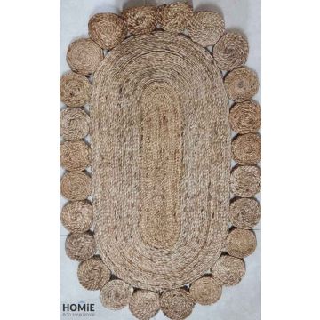 שטיח חבל (יוטה) טבעי אובלי (אליפסה) עבה דקורטיבי עבודת יד דגם ולנסיה 1803. השטיח המודרני-קלאסי מתאים לסלון, לחדר שינה, לחדר ילדים, לחדר/פינת משחקים, לחדר אורחים, למסדרון, לאמבטיה, למטבח, לפינת אוכל, לחדר עבודה, לגינה, לגן ילדים, לבית ספר ולמשרד. 