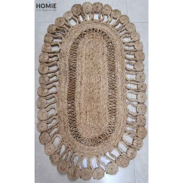 שטיח חבל (יוטה) טבעי אובלי (אליפסה) עבה דקורטיבי עבודת יד דגם ולנסיה 1811. השטיח המודרני-קלאסי היוקרתי מתאים לסלון, לחדר שינה, לחדר ילדים, לחדר/פינת משחקים, לחדר אורחים, למסדרון, לאמבטיה, למטבח, לפינת אוכל, לחדר עבודה, לגינה, לגן ילדים, לבית ספר ולמשרד. 