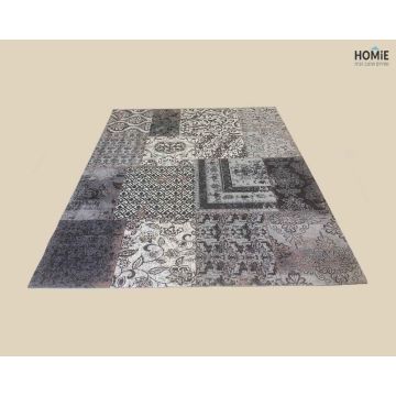 שטיח טלאים וינטג' כותנה איכותי לסלון, לחדר שינה, למטבח ושאר חלל הבית בצבע אפור