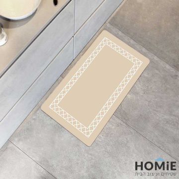 שטיח פי וי סי (PVC) למטבח בז' גיאומטרי מודרני מסגרת דגם דרייק 03. השטיח האיכותי עשוי 100% פי וי סי (ויניל). 