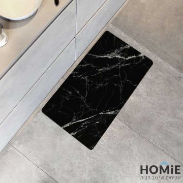 שטיח פי וי סי (PVC) למטבח שחור לבן מודרני אבסטרקטי שיש דגם דרייק 04. השטיח האיכותי עשוי 100% פי וי סי (ויניל). 