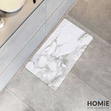 שטיח פי וי סי למטבח מודרני אבסטרקטי שיש דקורטיבי לבן אפור דגם דרייק 06. השטיח המעולה עשוי 100% פי וי סי (ויניל).