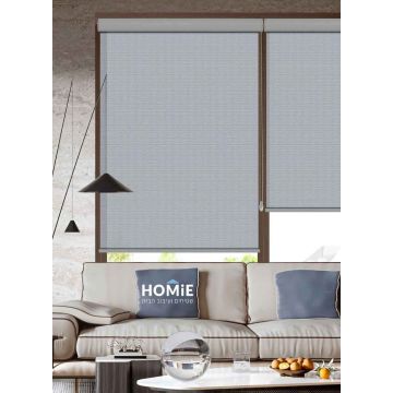 וילון גלילה אפור רשת צרפתית לסלון ושאר חללים דגם ארטמיס. 