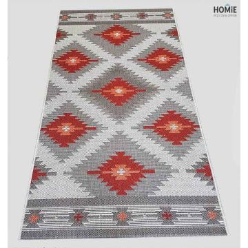 שטיח חבל גיאומטרי אתני מעויינים אפור אדום דגם וויסטלר 15/64