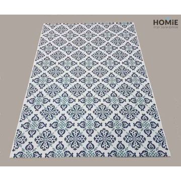 שטיח חבל גיאומטרי מעויינים איכותי לסלון, לחדר שינה, למטבח ושאר חלל הבית בצבע כחול, טורקיז, שמנת ואפור