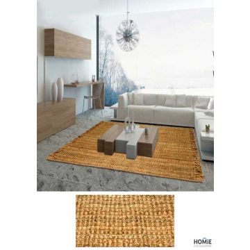 שטיח חבל טבעי (יוטה) עבה בוקלה מודרני יוקרתי דגם קנקון - תצוגה מלאה של השטיח בסלון