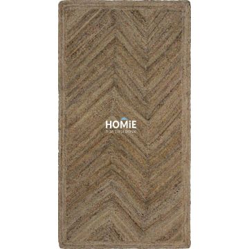 שטיח חבל יוטה טבעית דגם טסמניה 1301 – תצוגה מלאה עם דוגמת זיגזג גיאומטרית בעיצוב כפרי בעבודת יד
