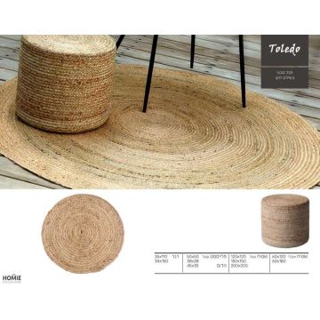 שטיח חבל טבעי דגם טולדו פרוס על דק בגינה – עיצוב כפרי מודרני יוקרתי - מוצג במלואו