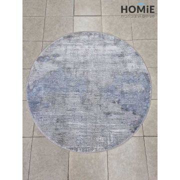שטיח עגול אבסטרקטי מודרני אפור כחול תכלת דגם קמילה 22/54. שטיח הויסקטזה יתאים לסלון ושאר הבית.