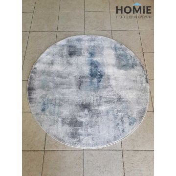 שטיח עגול אבסטרקטי מודרני מעוצב דגם קמילה 25/95 בצבע אפור, כחול ותכלת. שטיח הויסקוזה יתאים לסלון ושאר הבית.