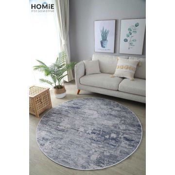 שטיח עגול אבסטרקטי מודרני אפור כחול דגם סלינה 01. השטיח היוקרתי שנראה כמו יצירת אומנות מגיע בסטייל עדין ואלגנטי ויתאים לסלון ושאר חלל הבית. 