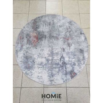 שטיח עגול אבסטרקטי מודרני ורוד אפור דגם קמילה 63/56. שטיח הויסקוזה ישתלב בסלון, חדר שינה וחדר ילדים.
