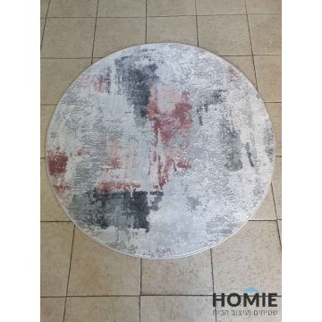 שטיח עגול אבסטרקטי מודרני ורוד אפור דגם קמילה 79/56. שטיח הויסקוזה היוקרתי ישתלב בסלון, חדר שינה וחדר ילדים.