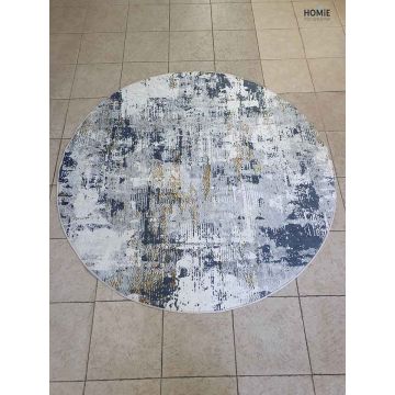 שטיח עגול אבסטרקטי מודרני איכותי דגם מסאי 549 בצבע כחול כהה, אפור, לבן וזהב לסלון, לחדר שינה, לחדר ילדים, לאמבטיה, למטבח, למסדרון, לפינת אוכל, לחדר עבודה ולמשרד.
