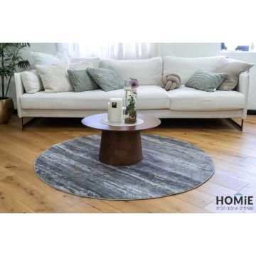 שטיח עגול אבסטרקטי מודרני אפור כהה דגם קונור 03. השטיח מתאים לסלון ושאר הבית.