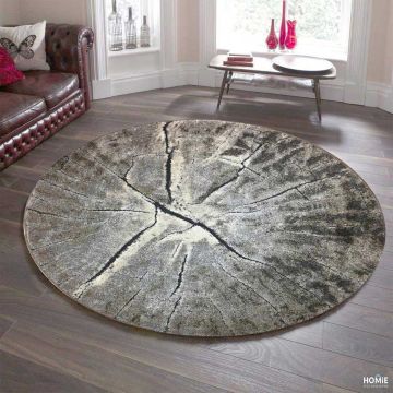 שטיח עגול אבסטרקטי רעידת אדמה אפור בז' דגם ברילוצ'ה 59A