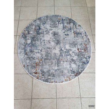 שטיח עגול אבסטרקטי יוקרתי לסלון, לחדר שינה, לחדר ילדים, למטבח ושאר חלל הבית דגם קטרינה 65B בצבע אפור, כחול, כתום ובורדו. 