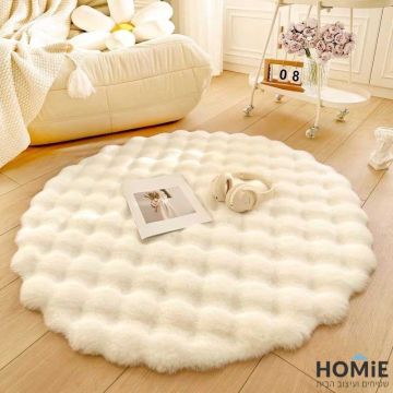 שטיח פרווה עגול כפרי מודרני דקורטיבי תבליטים שמנת דגם אנטונלה 04. השטיח יתאים לסלון ושאר הבית.