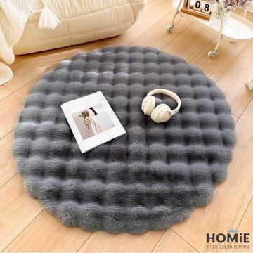 שטיח פרווה עגול כפרי מודרני דקורטיבי תבליטים אפור דגם אנטונלה 03.