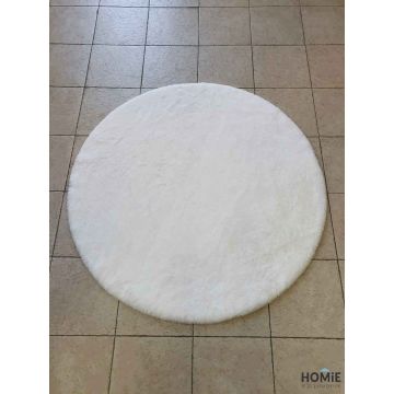 שטיח פרווה עגול לבן דגם פיור מודרני צפוף ואיכותי לסלון, לחדר שינה, לחדר ילדים, לאמבטיה, למסדרון, למטבח, לפינת אוכל, לחדר עבודה, למשרד, לבית הספר, גן ילדים ואולמות אירועים.