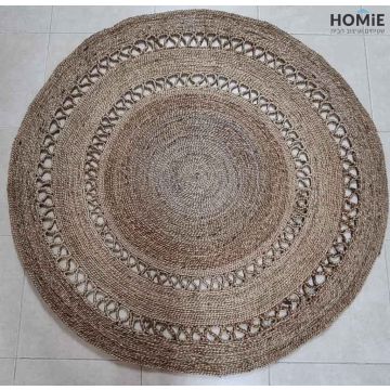 שטיח חבל טבעי (יוטה) עגול עבה דקורטיבי כסוף עבודת יד דגם ולנסיה 1809. השטיח המודרני-קלאסי היוקרתי מתאים לסלון, לחדר שינה, לחדר ילדים, לחדר/פינת משחקים, לחדר אורחים, למסדרון, לאמבטיה, למטבח, לפינת אוכל, לחדר עבודה, לגינה, לגן ילדים, לבית ספר ולמשרד.