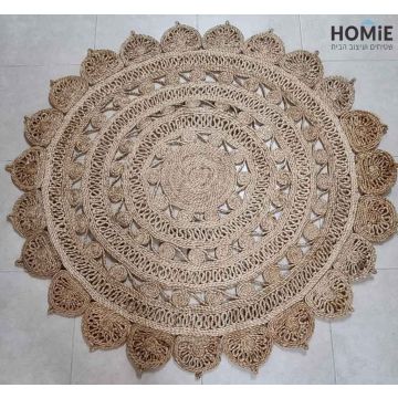 שטיח חבל טבעי (יוטה) עגול עבה דקורטיבי עבודת יד דגם ולנסיה 1807. השטיח המודרני-קלאסי היוקרתי מתאים לסלון, לחדר שינה, לחדר ילדים, לחדר/פינת משחקים, לחדר אורחים, למסדרון, לאמבטיה, למטבח, לפינת אוכל, לחדר עבודה, לגינה, לגן ילדים, לבית ספר ולמשרד. 