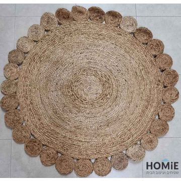 שטיח חבל טבעי (יוטה) עגול עבה דקורטיבי עבודת יד דגם ולנסיה 1810. השטיח המודרני-קלאסי היוקרתי מתאים לסלון, לחדר שינה, לחדר ילדים, לחדר/פינת משחקים, לחדר אורחים, למסדרון, לאמבטיה, למטבח, לפינת אוכל, לחדר עבודה, לגינה, לגן ילדים, לבית ספר ולמשרד. 