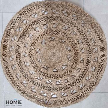 שטיח חבל טבעי (יוטה) עגול עבה דקורטיבי עבודת יד דגם ולנסיה 1804. השטיח המודרני-קלאסי היוקרתי מתאים לסלון, לחדר שינה, לחדר ילדים, לחדר/פינת משחקים, לחדר אורחים, למסדרון, לאמבטיה, למטבח, לפינת אוכל, לחדר עבודה, לגינה, לגן ילדים, לבית ספר ולמשרד.