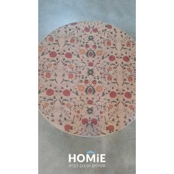 שטיח גומי עגול למטבח וינטג' פרחוני בז' צבעוני דגם מדריד 62. 