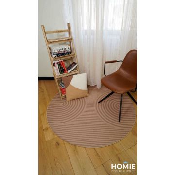 שטיח גומי עגול למטבח רטרו גיאומטרי מודרני קשתות חום בז' דגם קוויבק 26. 