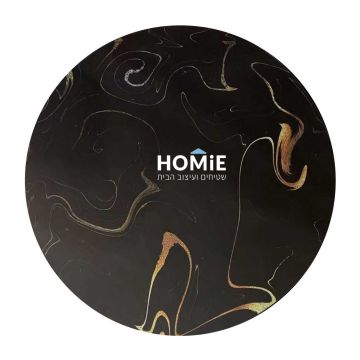 שטיח גומי עגול למטבח אבסטרקטי מודרני שיש שחור זהב דגם קוויבק 52. 