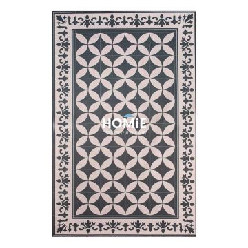 שטיח גומי למטבח וינטג' גיאומטרי מרצפות רטרו בז' אפור דגם קוויבק 53. 