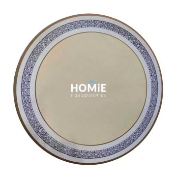 שטיח גומי עגול למטבח וינטג' קלאסי מודרני מסגרת בז' דגם קוויבק 54. 