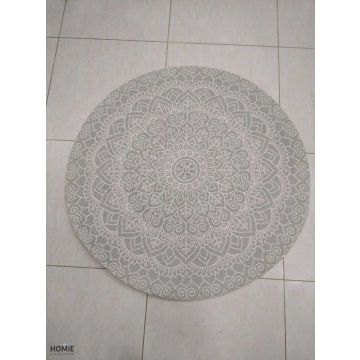 שטיח מנדלה עגול וינטג' גיאומטרי כותנה דקורטיבי איכותי לסלון, לחדר שינה, לחדר ילדים, למטבח ושאר חלל הבית דגם סמרה בצבע אפור.