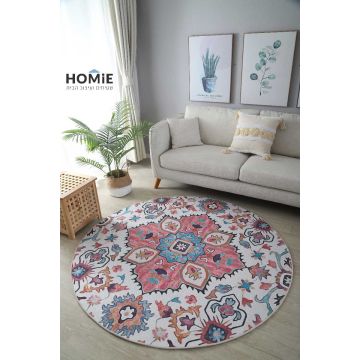 שטיח עגול וינטג' מודרני צבעוני פרחוני מנדלה דגם סלינה 09. השטיח היוקרתי שנראה כמו יצירת אומנות הוא בעל סטייל עדין ואלגנטי שיתאים לסלון ושאר חלל הבית. השטיח מגיע בקונסטלציית ענתיקה מרהיבה המאגדת בתוכה אלמנטים אתניים מרשימים בסגנון רטרו.