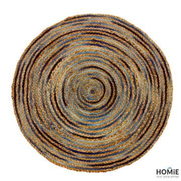 שטיח חבל טבעי (יוטה) עגול פסים עבים טורקיז יוקרתי עבודת יד דגם טסמניה 1306. השטיח הססגוני מתאים לסלון, לחדר שינה, לחדר ילדים, למסדרון, לאמבטיה, למטבח, לפינת אוכל, לחדר עבודה, לגינה, לגן ילדים, לבית ספר ולמשרד. 