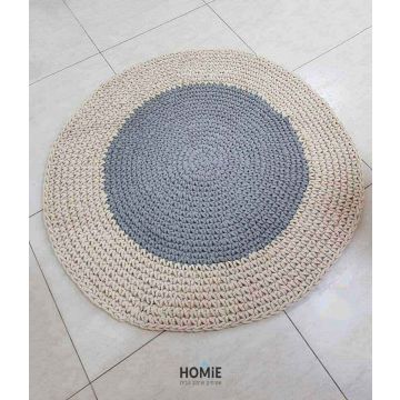 שטיח חבל עגול קילים עבודת יד לסלון, לחדר שינה, לחדר ילדים, למטבח ולמשרד דגם סלבדור 03 בצבע טבעי ואפור. 