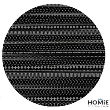 שטיח גומי עגול למטבח וינטג' גיאומטרי אתני שחור לבן דגם מדריד 22. השטיח המודרני היוקרתי יתאים גם לסלון, חדר שינה, חדר ילדים ותינוקות, אמבטיה, מסדרון, פינת אוכל, חדר עבודה, משרד, בית ספר, גן ילדים, מתנ"ס, חנויות, מסעדות, אולמות אירועים ועוד. 