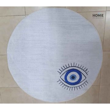 שטיח עגול אבסטרקטי כותנה איכותי עין כחולה דגם לטיסיה 5550 בצבע אפור כחול לסלון, לחדר שינה, למסדרון, לאמבטיה, לפינת אוכל, למטבח, למשרד ועוד.