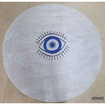 שטיח עגול אבסטרקטי כותנה עין כחולה דגם לטיסיה 5552 בצבע אפור כחול לסלון, לחדר שינה, למסדרון, לאמבטיה, לפינת אוכל, למטבח, לחדר עבודה ולמשרד. 