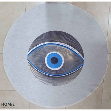 שטיח עגול אבסטרקטי כותנה עיניים כחולות דגם לטיסיה 5556 בצבע אפור, חום וכחול לסלון, לחדר שינה, למסדרון, לאמבטיה, לפינת אוכל, למטבח, לחדר עבודה ולמשרד. 