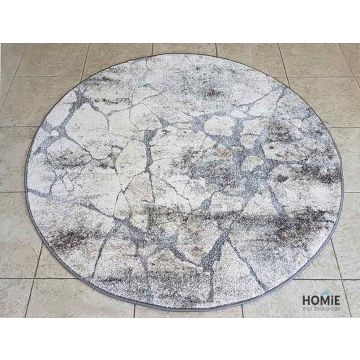 שטיח עגול אבסטרקטי מודרני יוקרתי לסלון ושאר הבית דגם איביזה 73/96 בצבע אפור בז'.