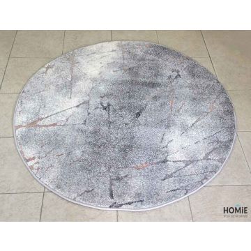 שטיח עגול אבסטרקטי לסלון, חדר שינה, חדר ילדים, מטבח ושאר חלל הבית בצבע אפור, שחור וכתום.