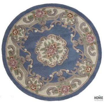 שטיח סיני עגול קלאסי צמר עבודת יד סופר יוקרתי לסלון, לחדר שינה, למטבח ושאר חלל הבית