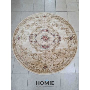 שטיח עגול קלאסי ויסקוזה דמוי משי פרחוני שנהב דגם אספהאן 840-1. השטיח הסופר יוקרתי מתאים לסלון, חדר שינה, חדר ילדים ותינוקות, חדר אורחים, חדר משחקים, פינת ישיבה, פינת אוכל, מטבח, חדר עבודה ומשרד. 