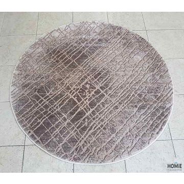 שטיח עגול גיאומטרי אבסטרקטי מעויינים איכותי לסלון, לחדר שינה, למטבח ושאר חלל הבית בצבע חום ובז'