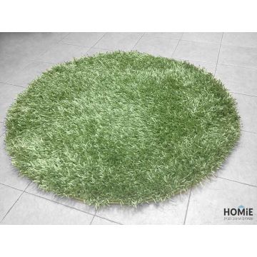 שטיח שאגי ספגטי מבריק עגול איכותי לסלון, לחדר שינה, לחדר ילדים, לאמבטיה, למטבח ושאר חלל הבית בצבע ירוק. 